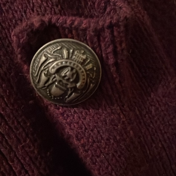 $8 bundled! Large Wine cotton open cardigan, ornamental metal buttons wrap tie - Picture 2 of 9